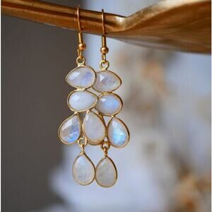 Rainbow Moonstone Earrings Stainless Steel Made in France